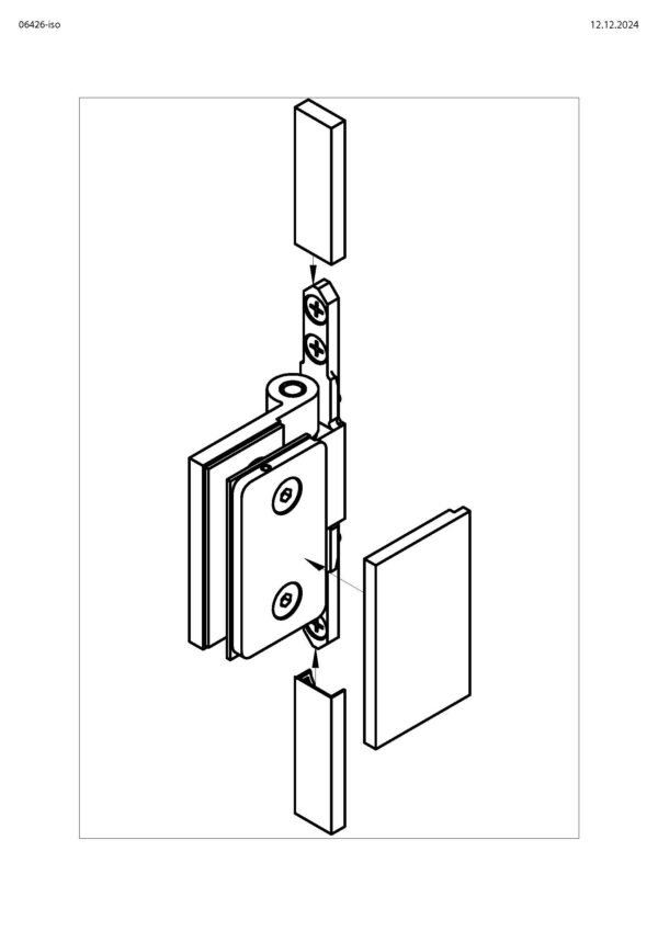 06426_31 Wellness Glastür-BeschlagGlas-Wand 90°• Basismaterial: Messing• Oberfläche: glanzverchromt• mit Hochkantanschraubplatte• nach innen öffnend• für Glasdicke 8 mm (Standard)• mit Vollabdeckung*ersetzt Artikel 06416*<<>>Shower door hinge, g-w 90°Opens inwardsFor 8 mm tempered glass – Bild 2