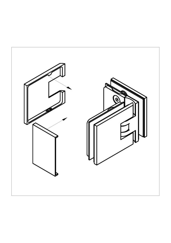 Milano Original Glastür-Beschlag Glas-Glas 90º• Pendeltürband• Basismaterial Messing• mit Schraubenabdeckungen  • Stufenlose Nulllageeinstellung• für 8 & 10 mm ESG • Maximale Scheibengröße:  Glasdicke 8 mm 1000 x 2250 mm.   Glasdicke 10 mm 850 x 2250 mm• Max. Türgewicht pro Bandpaar 50 kg – Bild 2