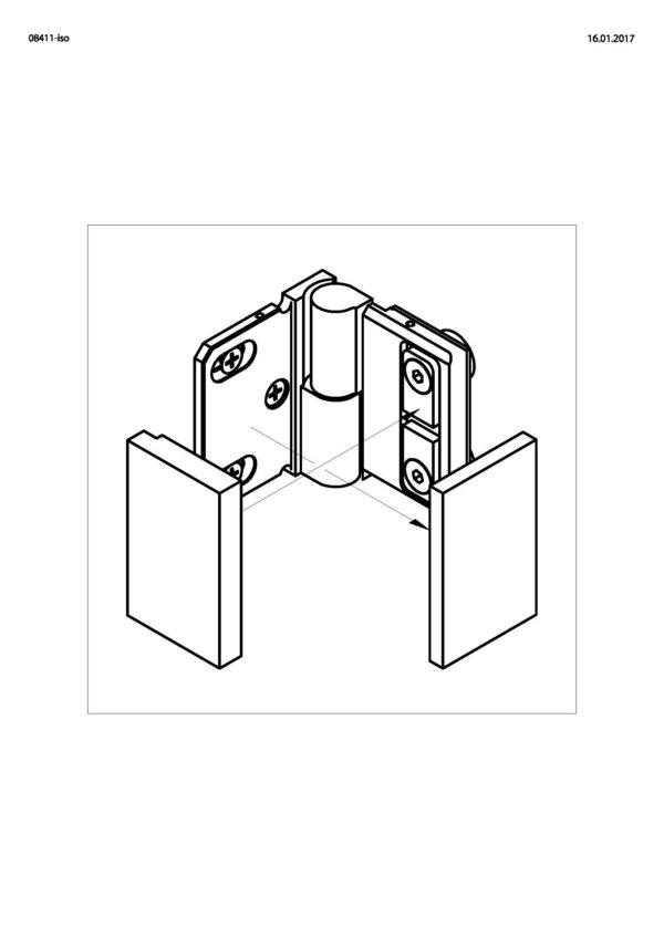 Wellness HS CL Hebesenk-Glastür-Beschlag Glas-Wand 90° mit Langloch• Basismaterial: Messing• mit flächenbündiger Verschraubung• einseitige Anschraubplatte mit Langloch• nach Außen öffnend• Anschraubplatte außen montiert• für 8 mm ESG• DIN links – Bild 2