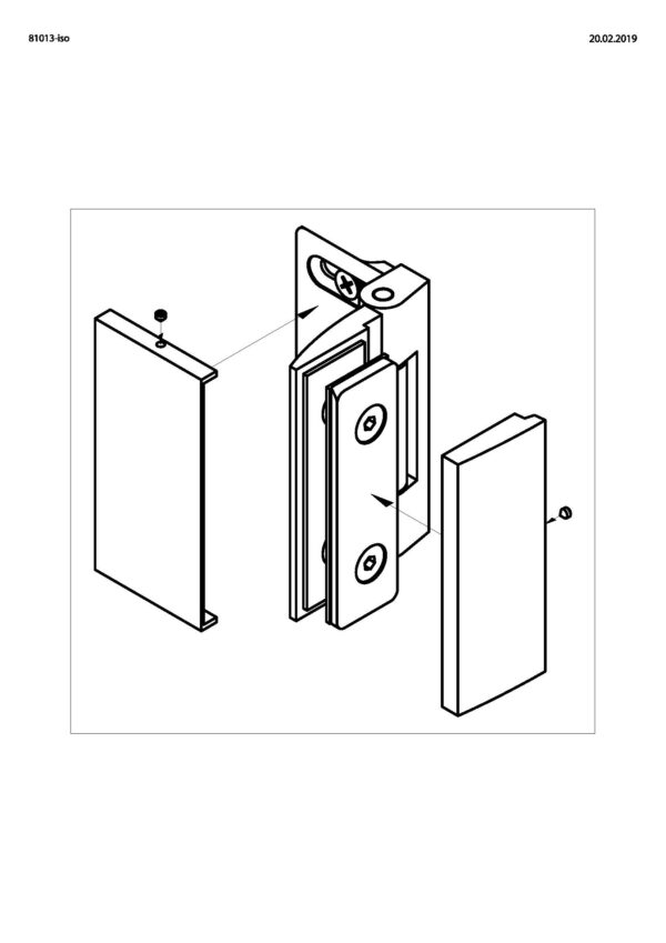 Bella Glastür-Beschlag Glas-Wand 90°nach innen öffnend• Basismaterial: Messing• nach innen öffnend• Anschraubwinkel innen• mit Abdeckungen für alle Beschlagteile – Bild 2