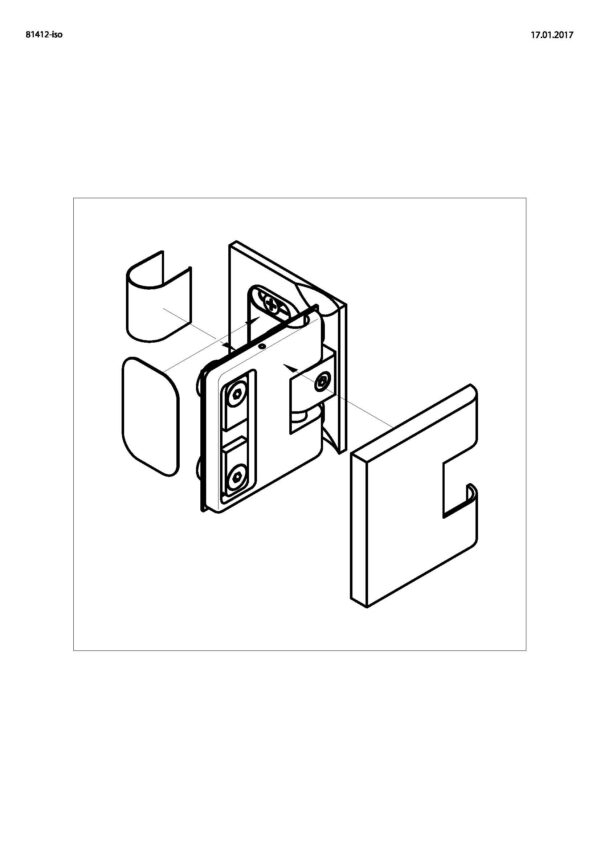 Next HS CL Glastür-Beschlag, beidseitig öffnendGlas-Wand  90°• Basismaterial: Messing• DIN rechts• Pendeltürband mit Nulllageneinstellung• Hebe-Senkmechanismus• einseitige Befestigungslasche• mit flächenbündiger Verschraubung – Bild 2