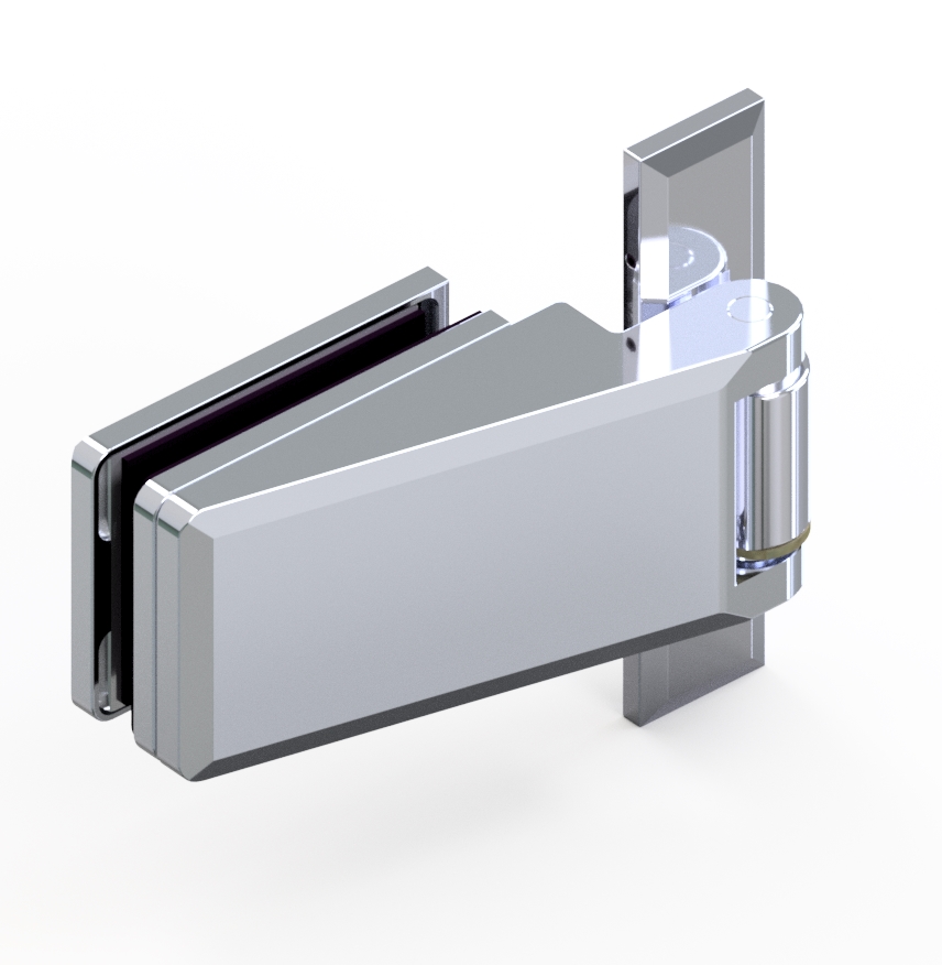 18189_46 CHALET AT THERMA Glastürbeschlag für Saunatüren G-W 90°; • Basismaterial: Messing • Oberfläche: mattverchromt • Neutral, DIN rechts + links, oberes Band • nach außen öffnend • für 8 mm ESG (Standard // Chalet AT THERMA Single action door system Glass door hinge for interior doors, g-w 90°Neutral EN-right/left, upper hinge, Opens outwards