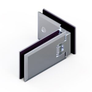 06140_31 MILANO Duschtürbeschlag G-G 90°( Eckband) • Basismaterial: Messing • Oberfläche: glanzverchromt • beidseitig öffnend • stufenlos einstellbare Nulllage • für 8 mm ESG (Standard)