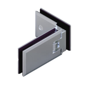06140_55 MILANO Duschtürbeschlag G-G 90°( Eckband) • Basismaterial: Messing • Oberfläche: Nickel gebürstet (Edelstahloptik) • beidseitig öffnend • stufenlos einstellbare Nulllage • für 8 mm ESG (Standard)