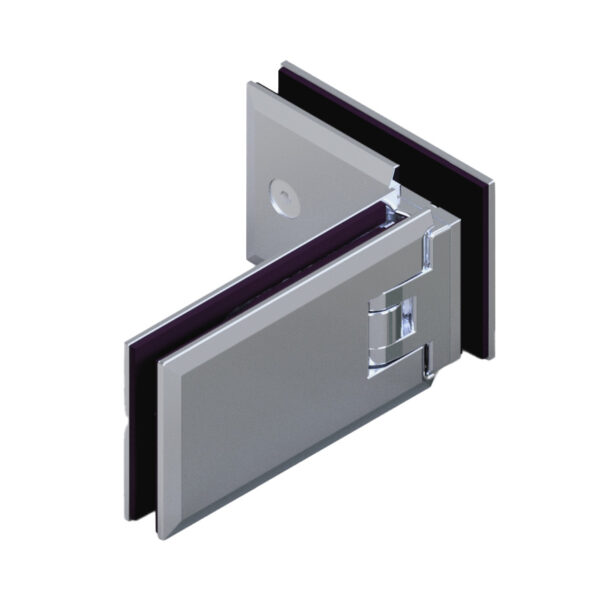 06140_55 MILANO Duschtürbeschlag G-G 90°( Eckband) • Basismaterial: Messing • Oberfläche: Nickel gebürstet (Edelstahloptik) • beidseitig öffnend • stufenlos einstellbare Nulllage • für 8 mm ESG (Standard)