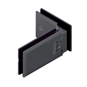 06140_65 MILANO Duschtürbeschlag G-G 90°( Eckband) • Basismaterial: Messing • Oberfläche: ONYX schwarz matt • beidseitig öffnend • stufenlos einstellbare Nulllage • für 8 mm ESG (Standard)