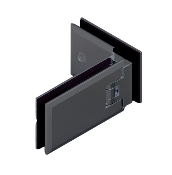 06140_65 MILANO Duschtürbeschlag G-G 90°( Eckband) • Basismaterial: Messing • Oberfläche: ONYX schwarz matt • beidseitig öffnend • stufenlos einstellbare Nulllage • für 8 mm ESG (Standard)