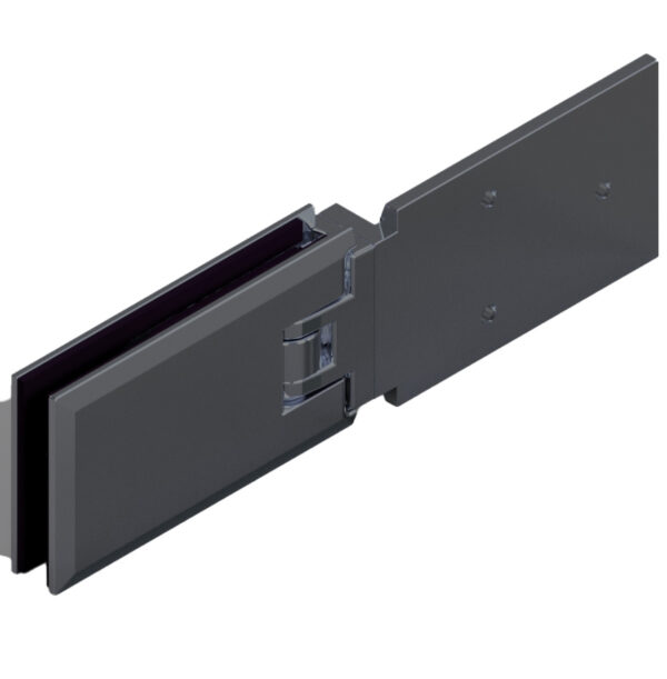 06184_65 MILANO Duschtürbeschlag G-W 180° versetzt, • Basismaterial: Messing • Oberfläche: ONYX schwarz matt • Anschraubplatte nach Innen lt. Katalog • beidseitig öffnend • stufenlos einstellbare Nulllage • für Glasdicke 8 mm (Standard)