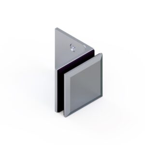 06800_31 MILANO Winkelverbinder G-W 90° • Basismaterial: Messing • Oberfläche: glanzverchromt • mit Langloch und • Abdeckplättchen Edelstahl poliert • für 8 & 10 mm ESG (Standard) Auslaufartikel nur noch 07490 // Connector, g-w 90° With slotted hole screw plate with stainless steel cover For 8 & 10 mm tempered glass