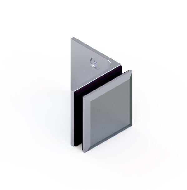 06800_31 MILANO Winkelverbinder G-W 90° • Basismaterial: Messing • Oberfläche: glanzverchromt • mit Langloch und • Abdeckplättchen Edelstahl poliert • für 8 & 10 mm ESG (Standard) Auslaufartikel nur noch 07490 // Connector, g-w 90° With slotted hole screw plate with stainless steel cover For 8 & 10 mm tempered glass