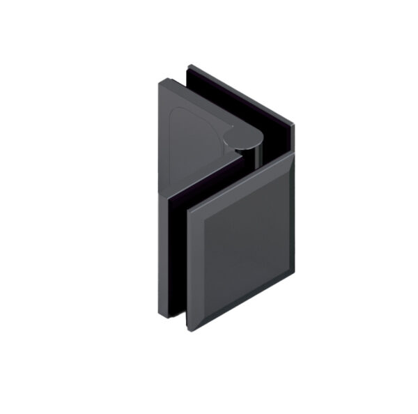 06817_65 Glas-Glas 45°- 180° mit Langloch • Basismaterial: Messing • Oberfläche: ONYX schwarz matt • stufenlos einstellbar • mit Abdeckplättchen aus hochwertigen poliertem Edelstahl • für 8 mm ESG