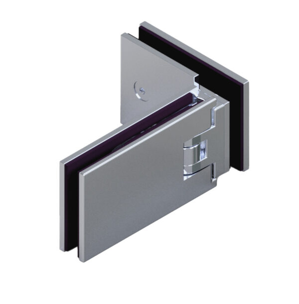07140_55 MILANO PUR Duschtürbeschlag G-G 90°, • Basismaterial: Messing • Oberfläche: Nickel gebürstet (Edelstahloptik) • beidseitig öffnend • stufenlos einstellbare Nulllage • für 8 & 10 mm ESG (Standard) // MILANO PUR Shower door hinge g-g 90° • base: brass • finish: brushed nickel (stainless steel look) • double action • for 8 & 10 mm tempered glass